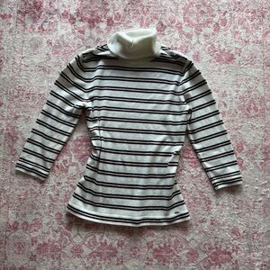 Tommy Hilfiger White Turtleneck Sweater with Black and Pink Stripes